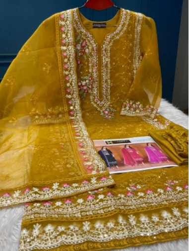 New Arraivals VIPUL Cetalogue Pure Organza Stitched Collection - 1750 Mustard