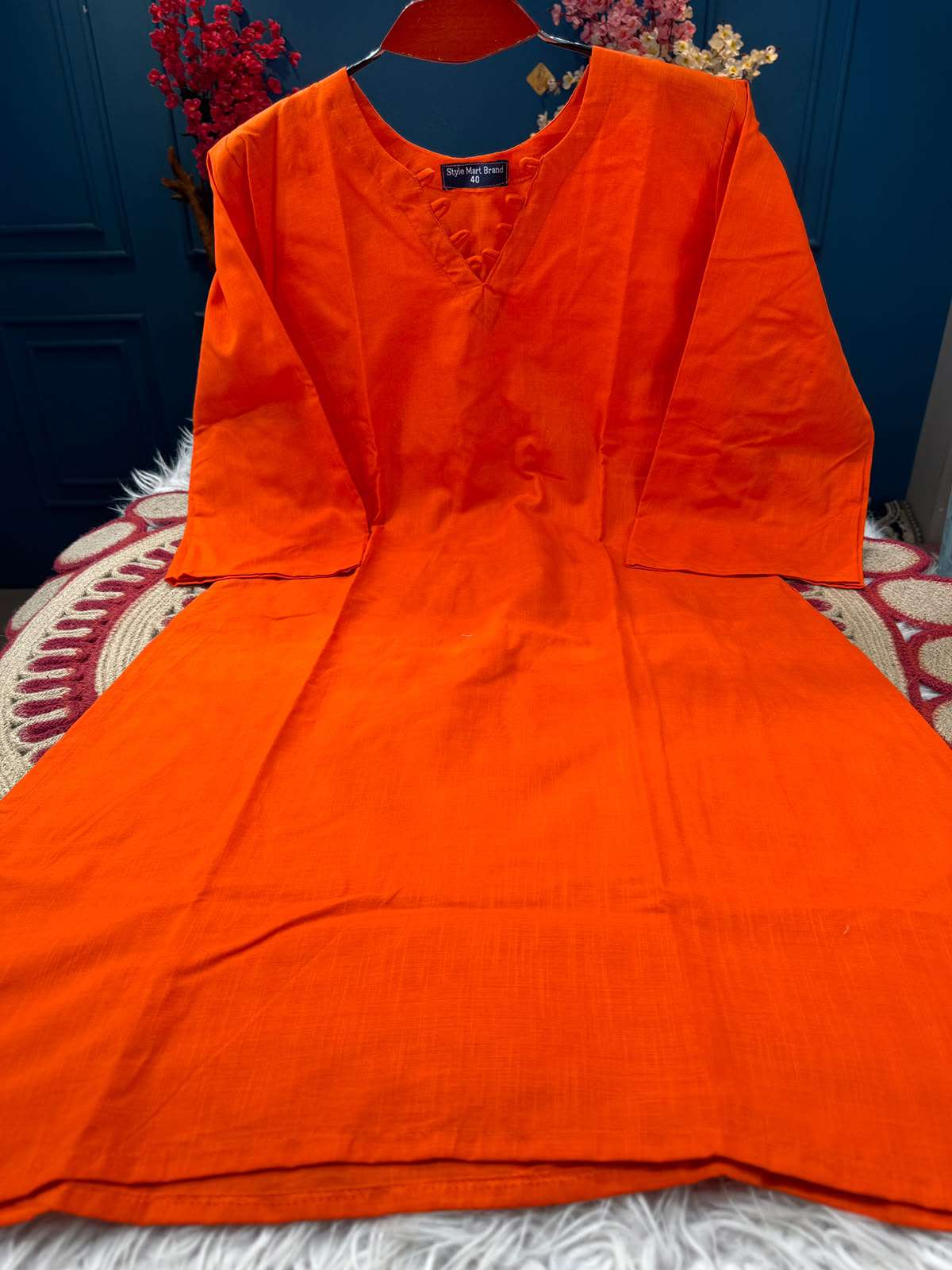 Long Pattern Orange Stunning Cotton Kurti - 550