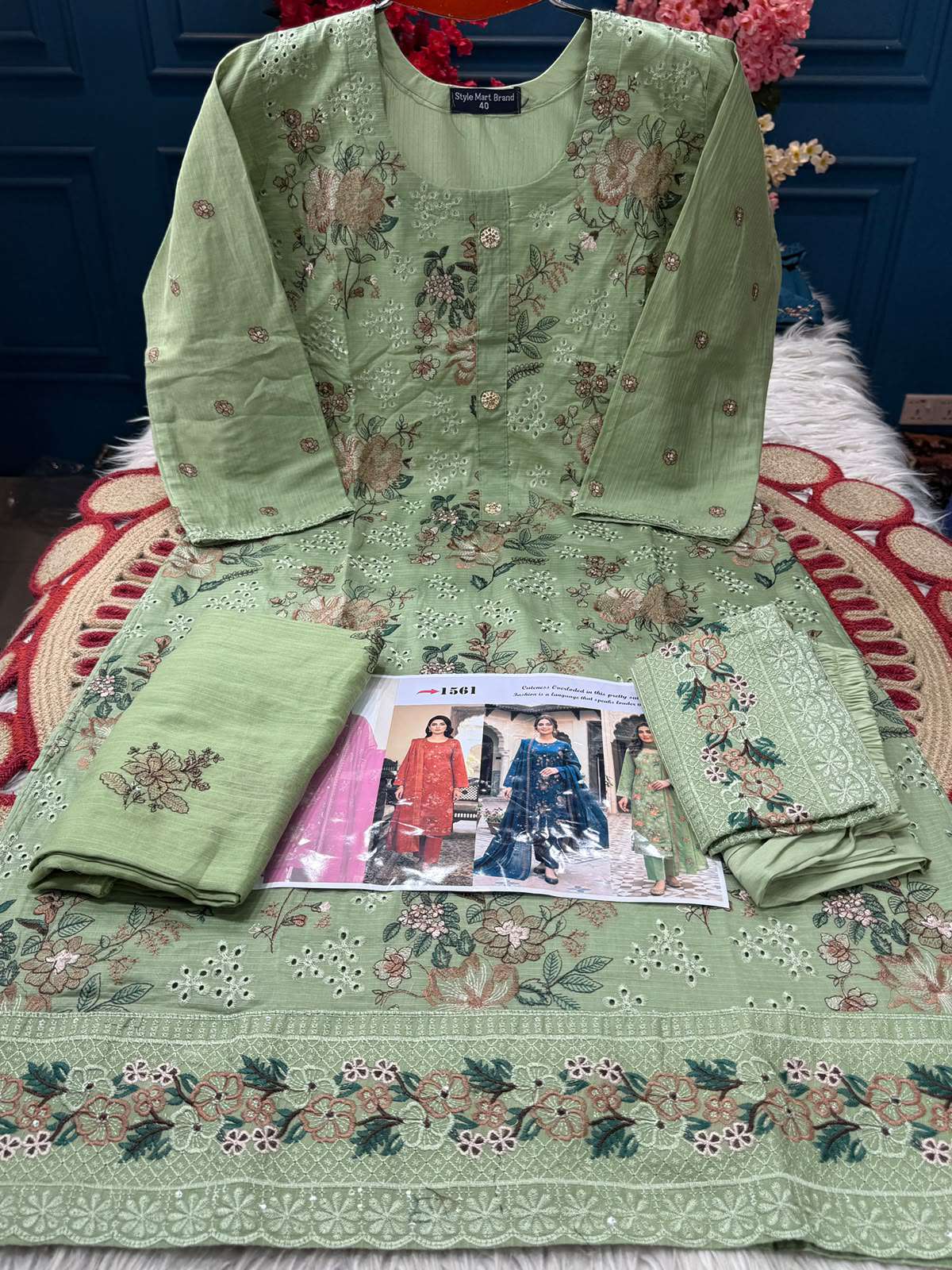 Elegant Mint Embroidered Suit - 1500
