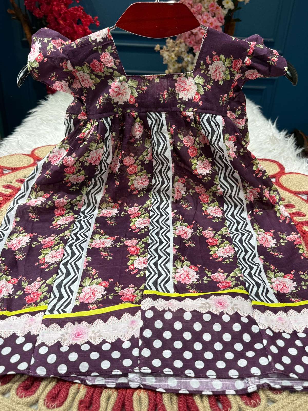 Crimson Flowery Baby Dress