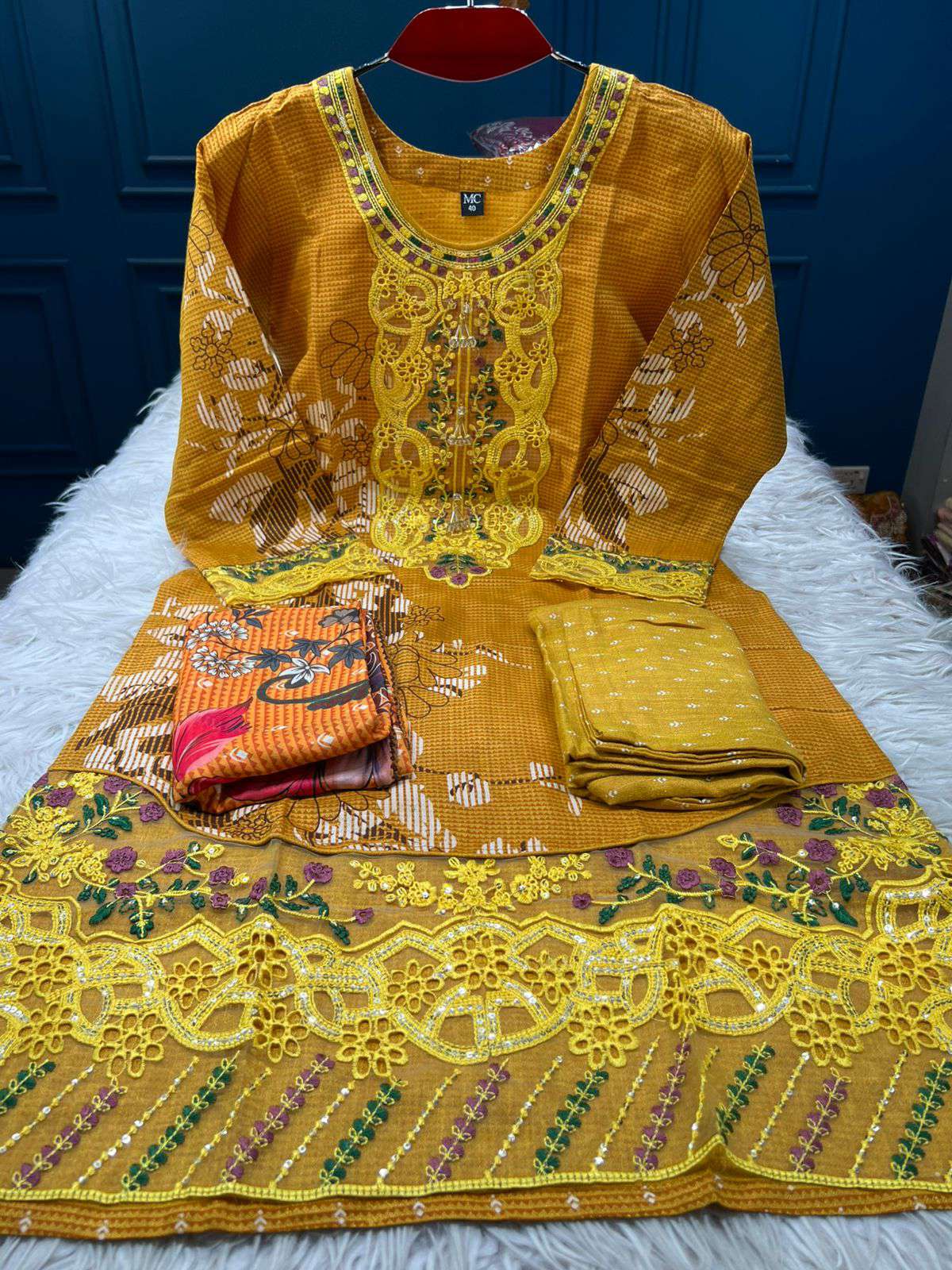 Mustard Embroidered Stitched Salwar Kamiz - 1500