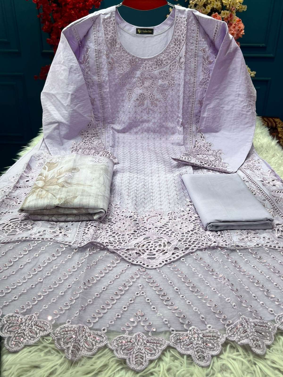 Authentic Semi Stitched lilac Festive Suit - 2250