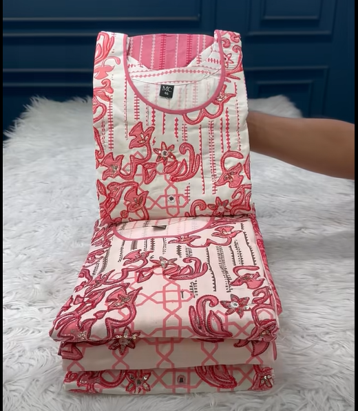 Premium Quality Pakistani Inspired Stitched Cotton Collection - 1550 Cream & Misty