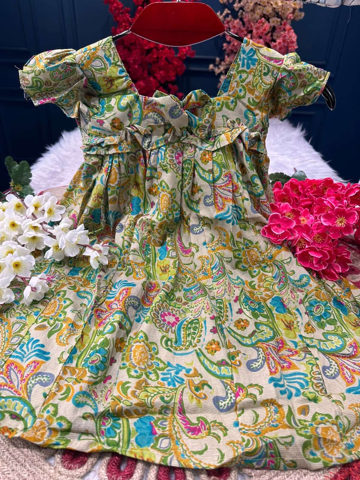 Adorable Ganga Olive Baby Frock