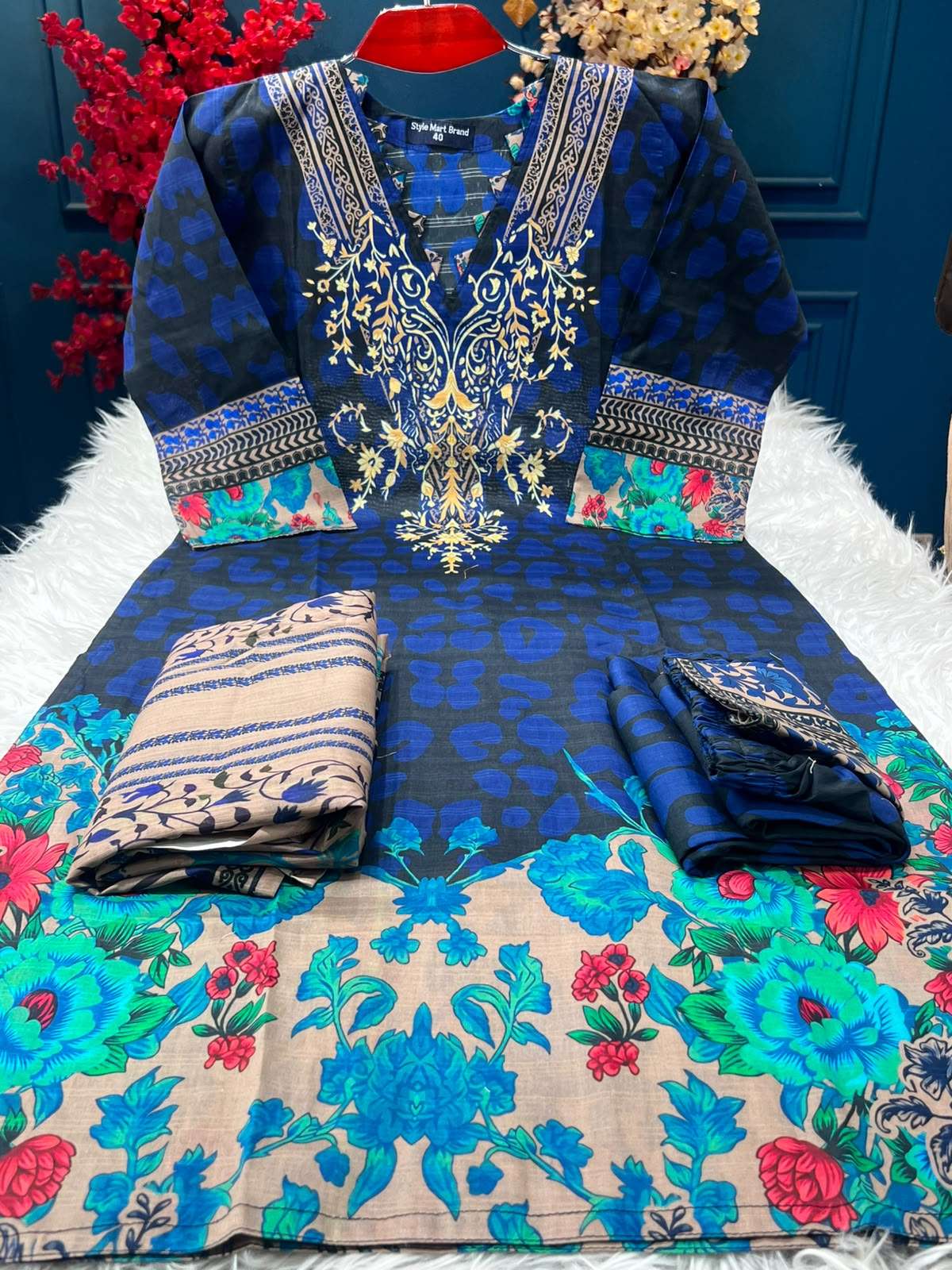 Bin Hamid Stitched Step Cotton Blue Dress - 1250