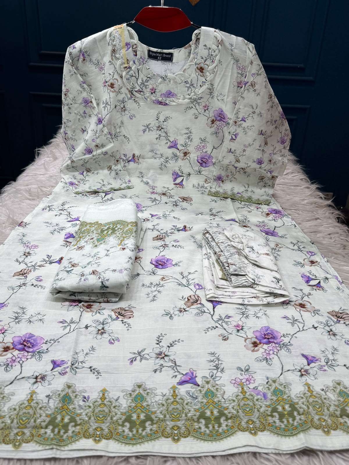 Step Cotton Fashionable Stitched Dress Purple Leaf - 1350