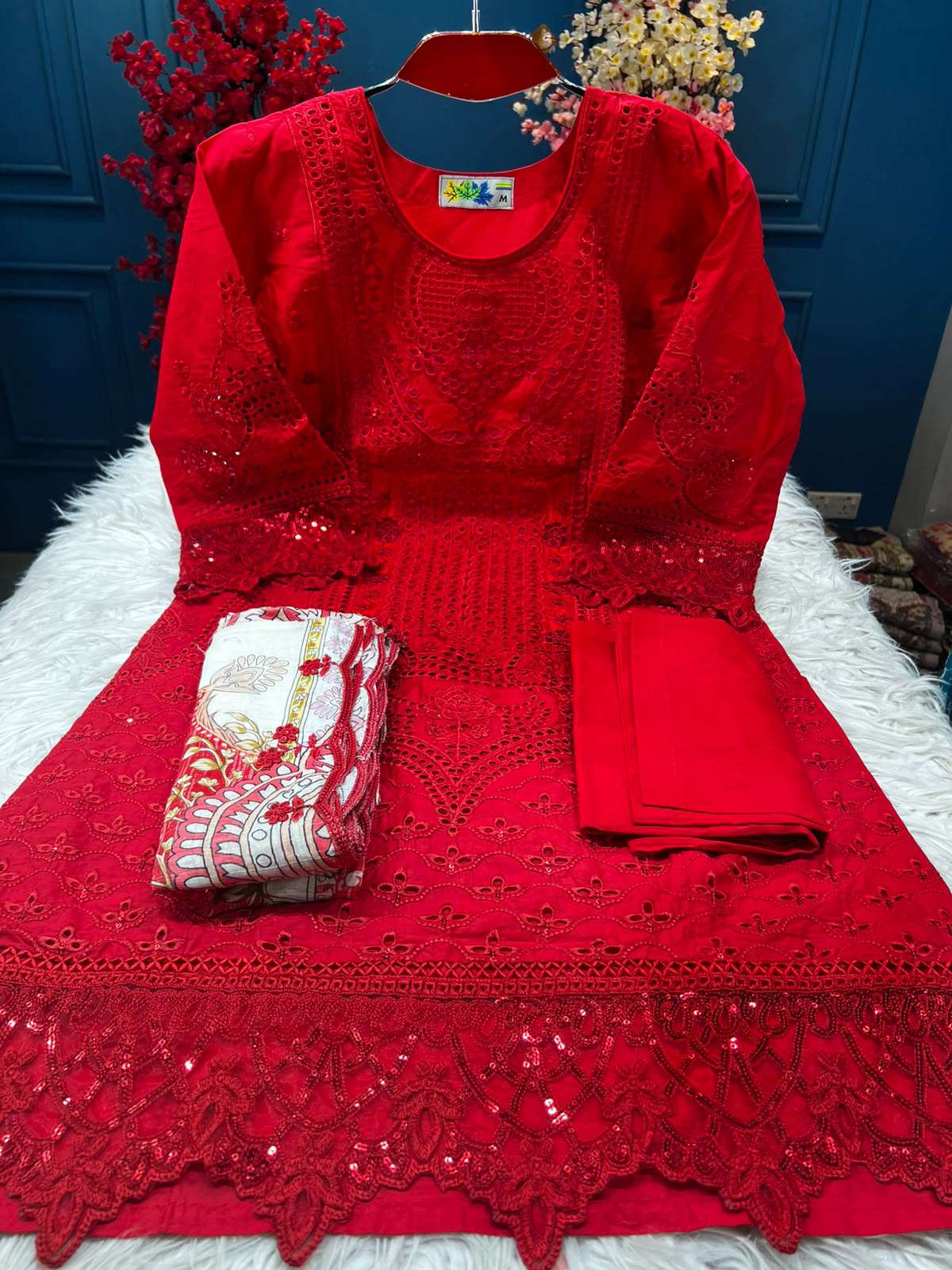 Boutique Cutwork Red Party Suit - 2000