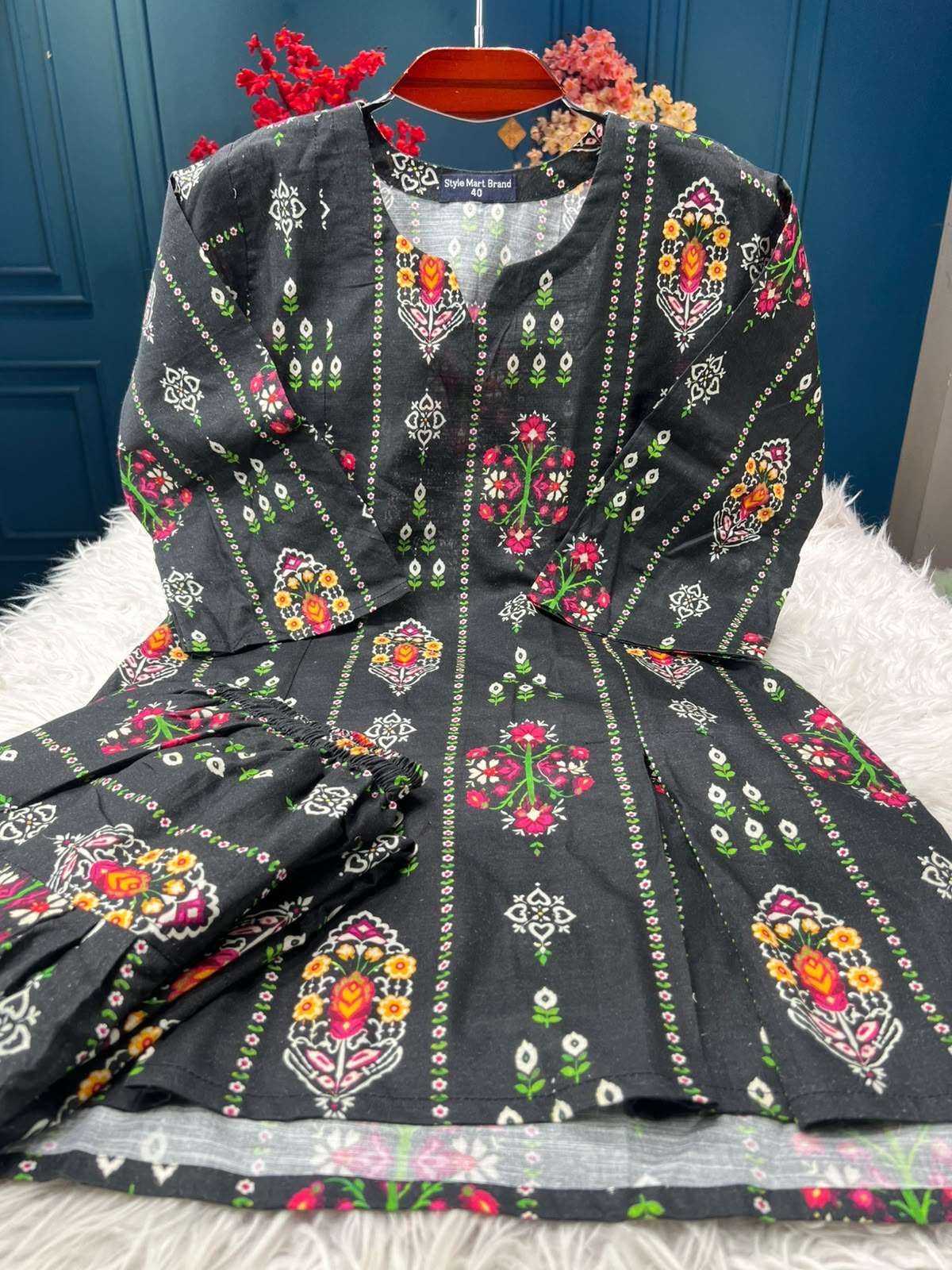 Long Two Piece Stunning Black Kurti - 850