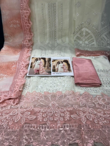 New Arraivals Pakistani Inspired Pure Organza Unstitched Collection - 2200 Off White