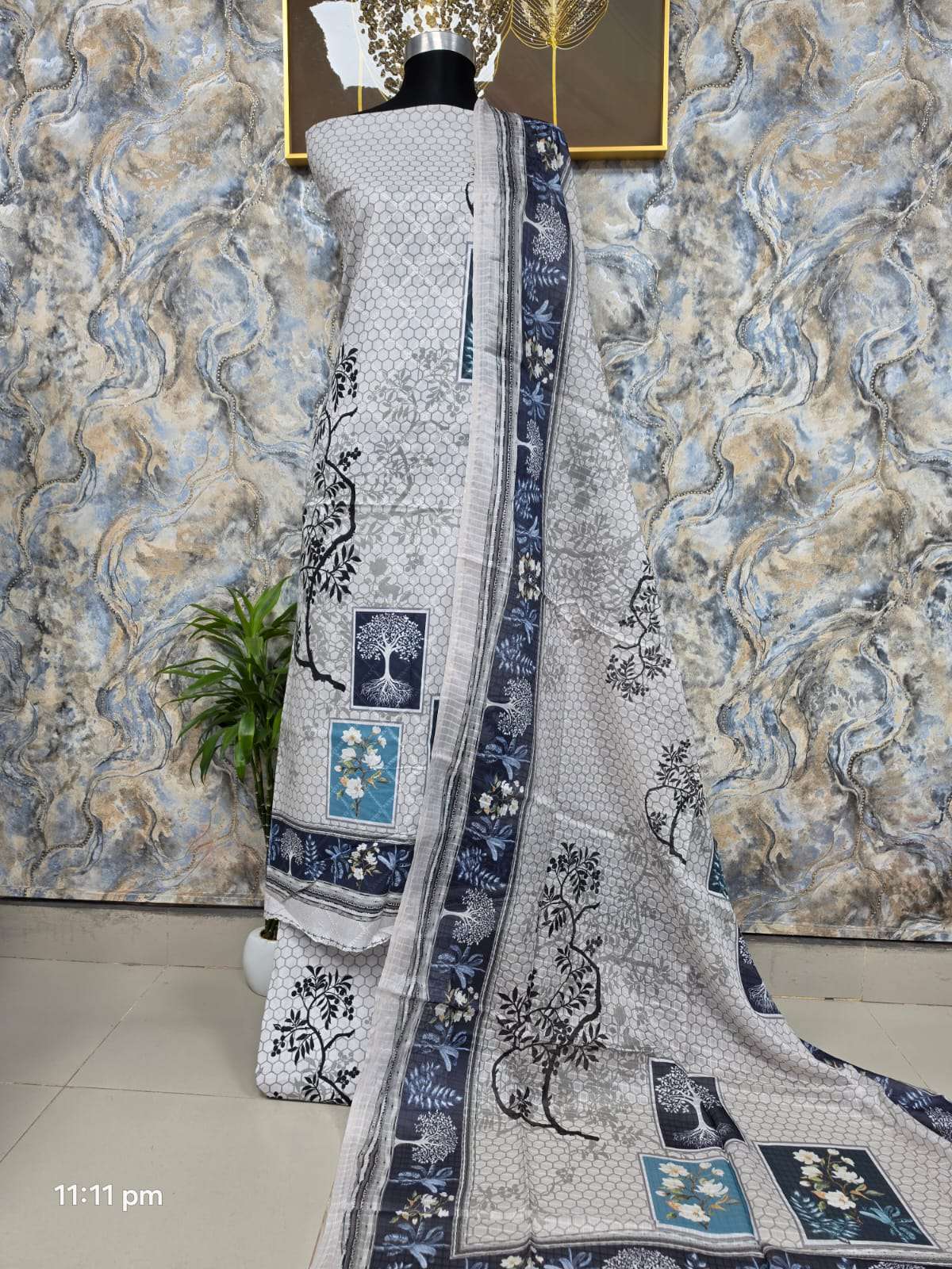 Rivaa Modern Unstitched Cotton Suit Ash Grey - 1550