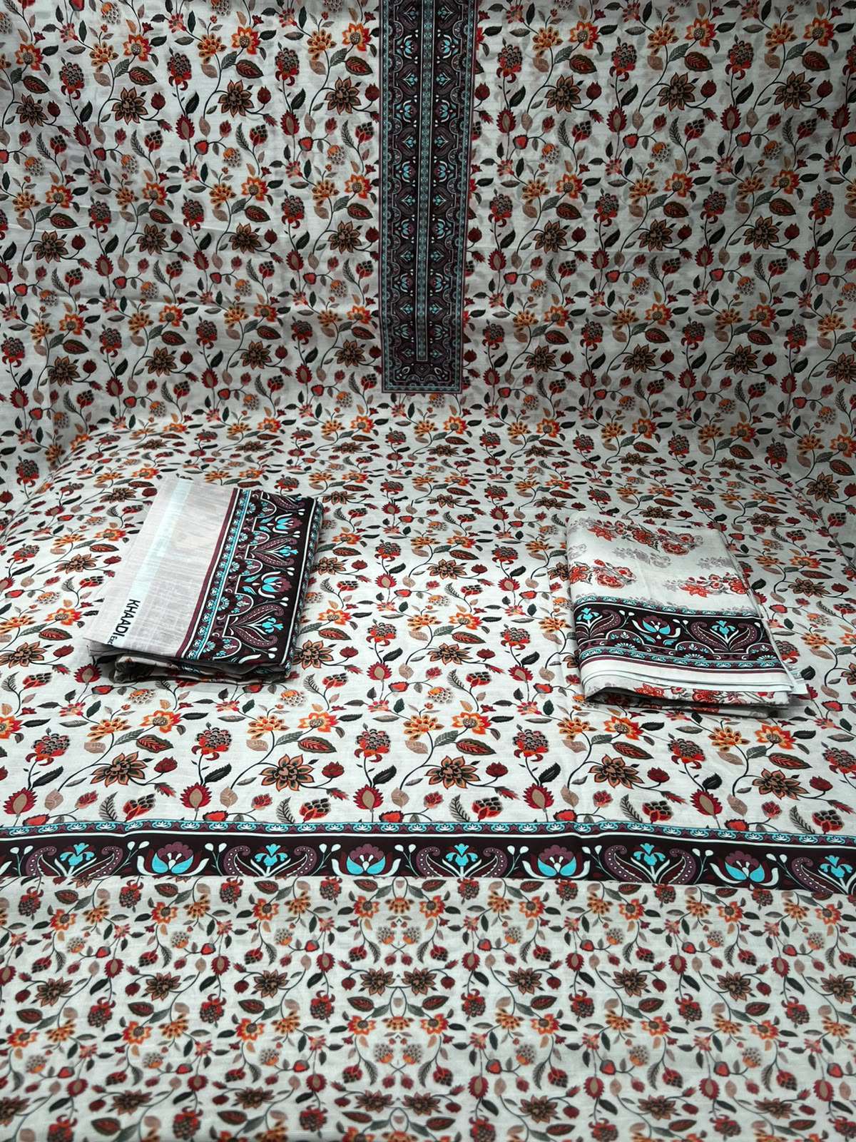 Vintage Style Slub Cotton Orange Flowery - 1150
