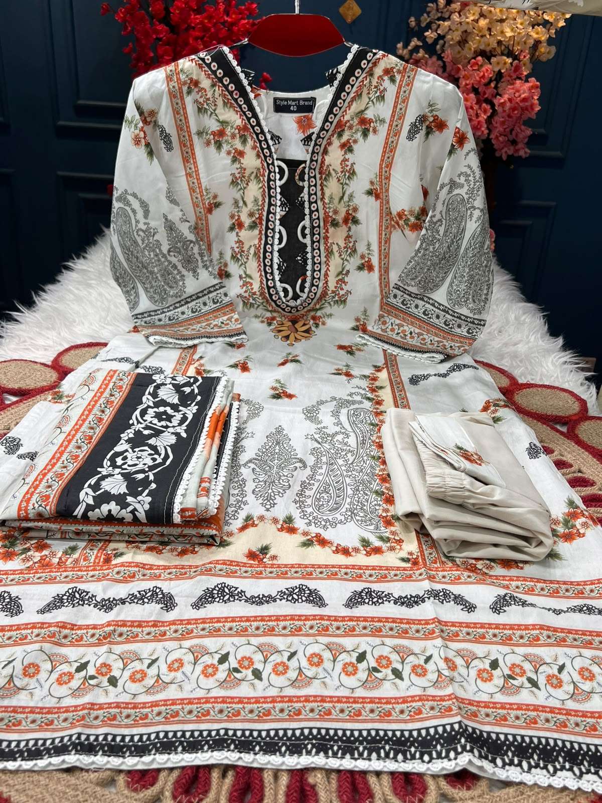 Colorful Border Lawn Dress - 1100