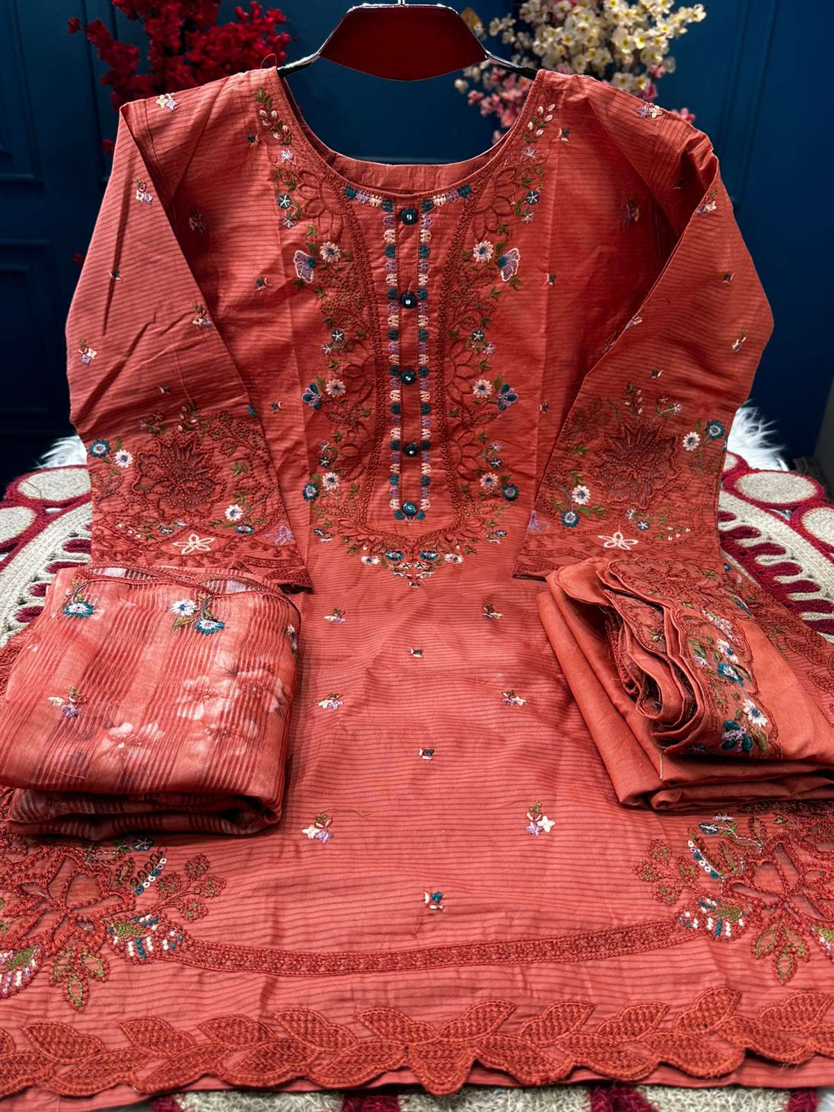 Fashionable Brick Farsi Cut Kamiz - 2400