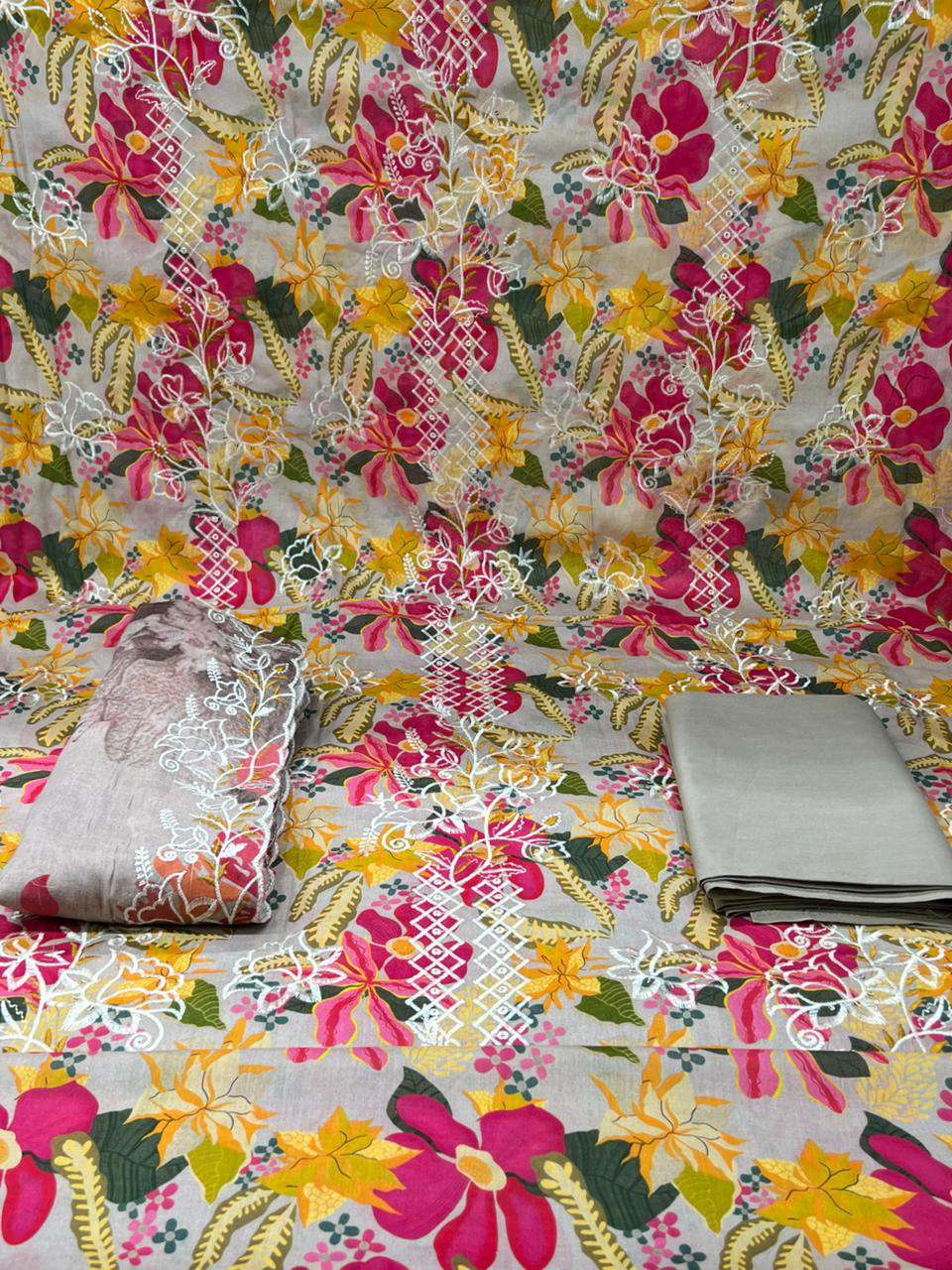 Inspired Pakistani Printed Unstitched Cotton Collection - 1700 Ash