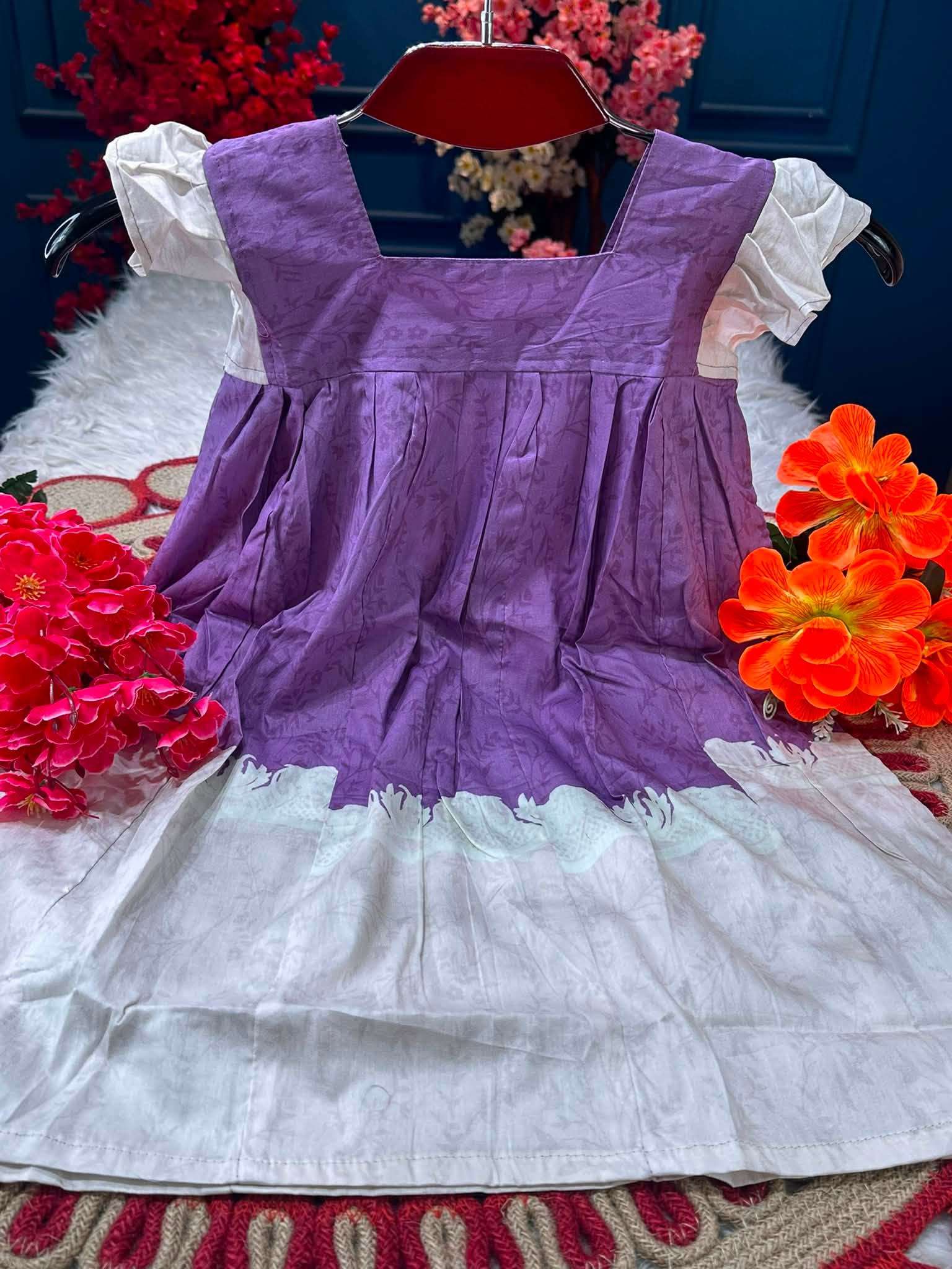 Adorable Cream Levendar Baby Dress