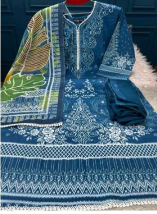 Premium Quality Luxury Lawn Stitched Collection - 1100 DEEP blue