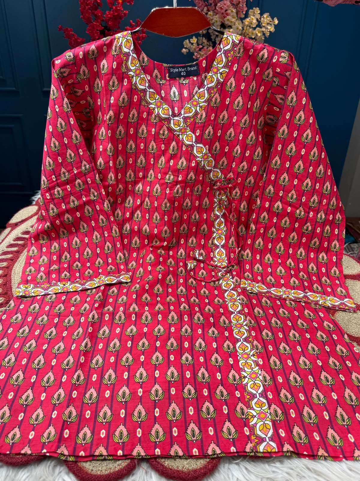 Long Pattern Magenta Stunning Cotton Kurti - 550