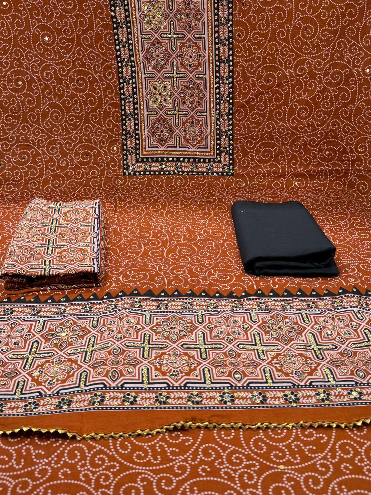 Lahori Silk Brick Mirror Work Touch .36