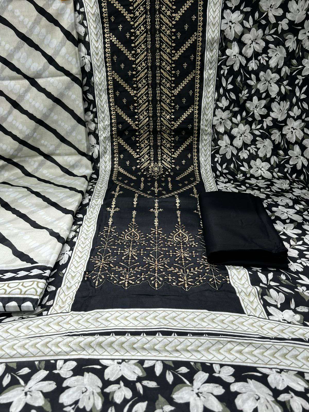 Premium Quality Unstitched Switch Cotton Gorgeous Collection - 1200 Black