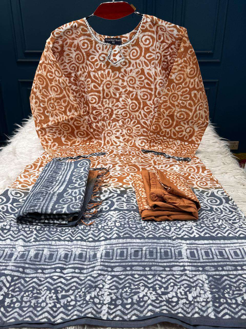 Natural Batik Ash Stitched Dress - 1300
