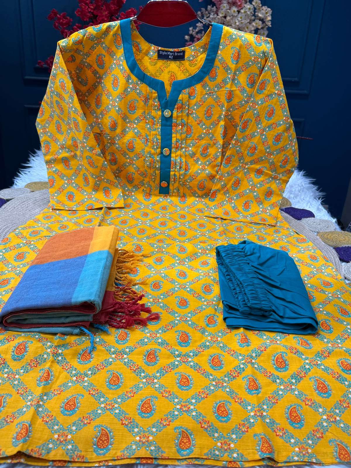 Slub Cotton Yellow Textured stitched - 950