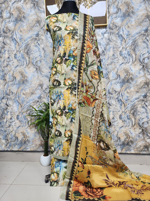 Special Pakistani Inspired COCO Unstitched EID Cotton Collection - 1150 Yellow Mixed