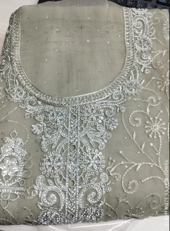 Premium Quality Original IC kanchi Pure Unstitched Party Collection - 2500 Olive