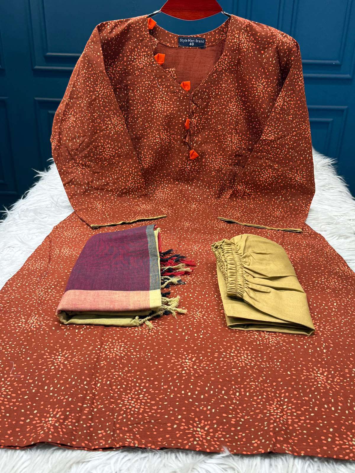 Sleek Brick Stitched Red Block Print - 950