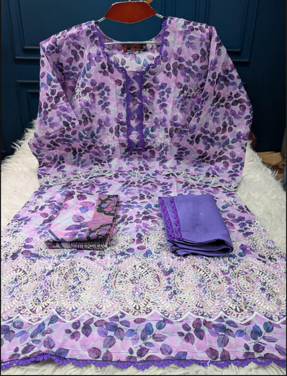 Classic Print Lavender Mixed Salwar Kameez - 999