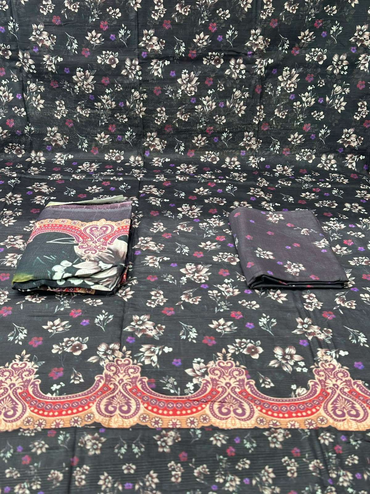 Fashionable Black Lavender Unstitched Set - 1250