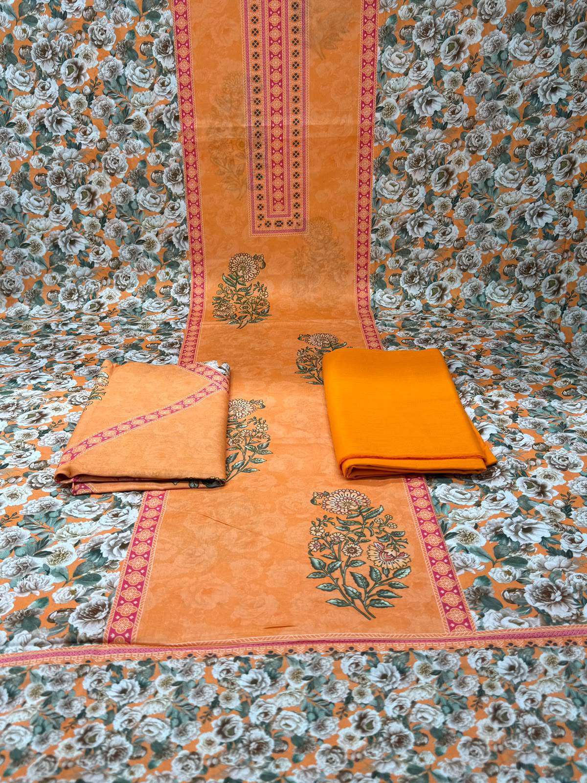 Digital Printed Unstitched Dress - 850 Orange