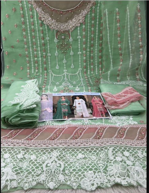 Pakistani Cetalogue Pure Organza Unstitched Collection - 2100 Lemon