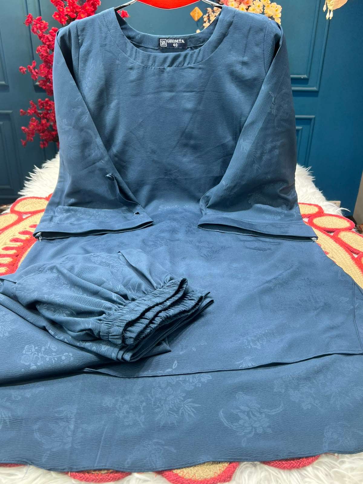 Long Combo Soft China Georgette Faded Navy Kurti - 950