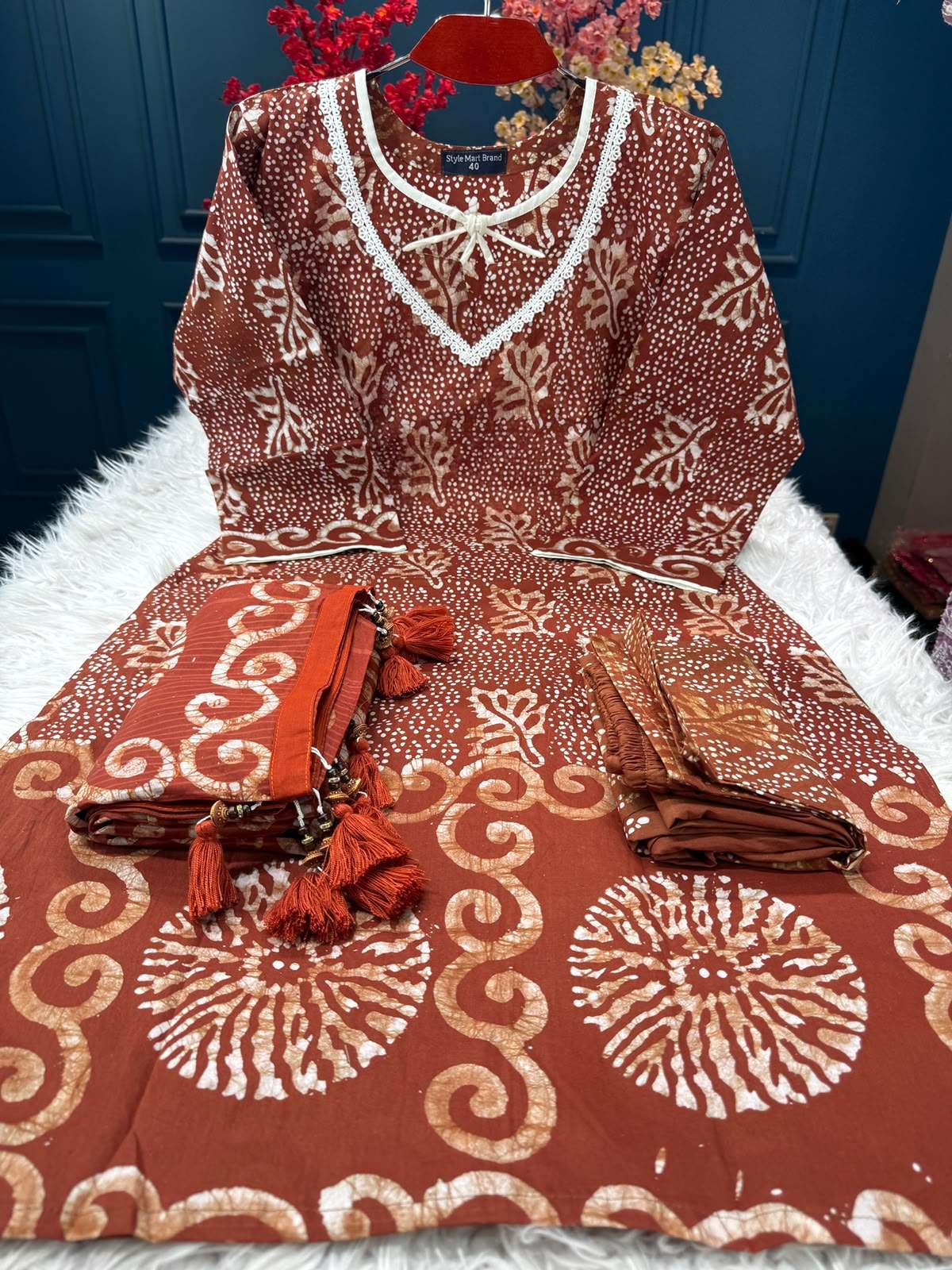 Natural Batik Brick Stitched Dress - 1300