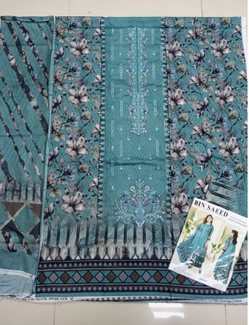 Premium Quality Pakistani Inspierd Bin Saeed Catalogue Unstitched Collection - Aqua 1250