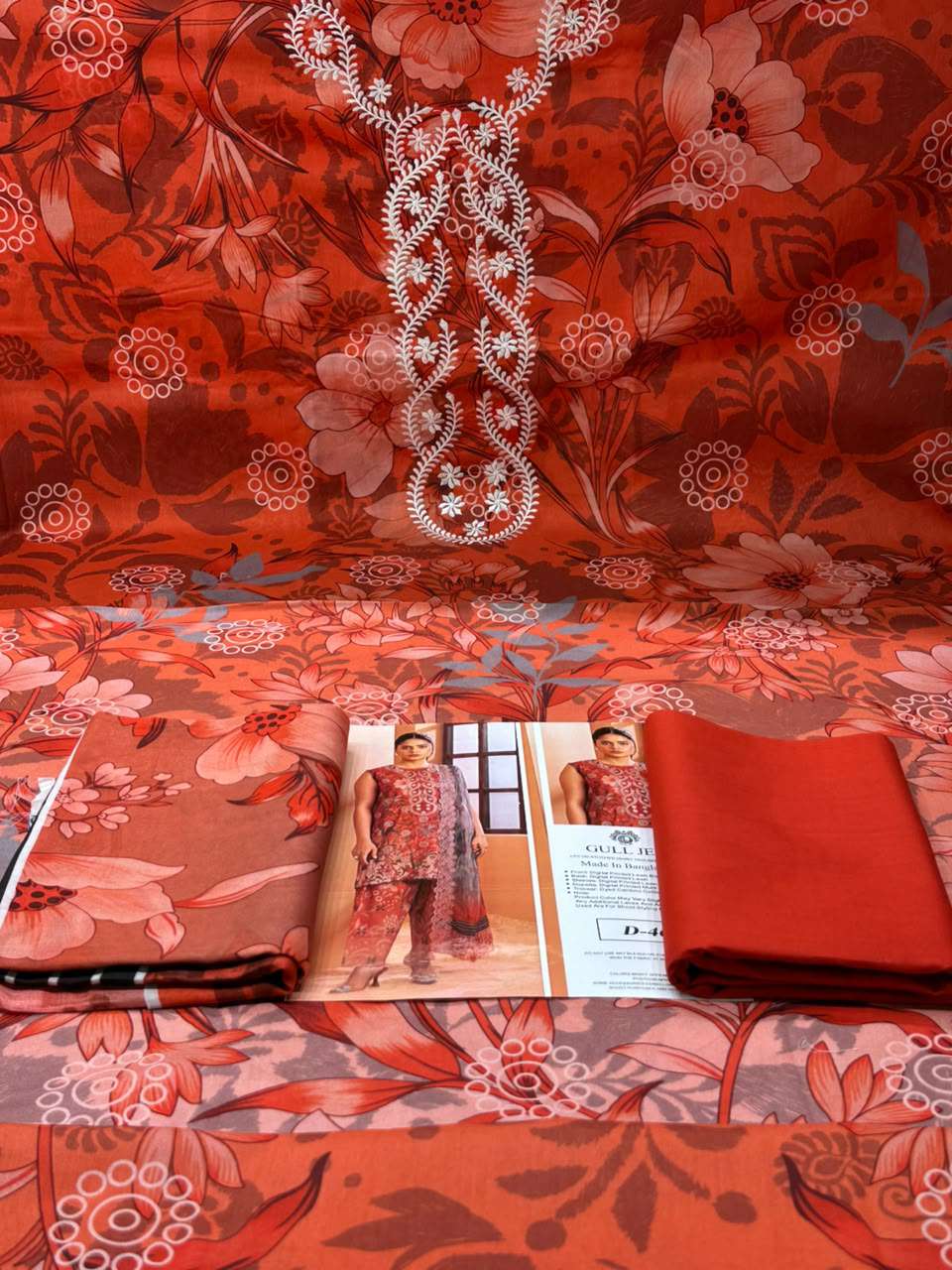 Guljee Blooming Burnt Orange Suit - 1150