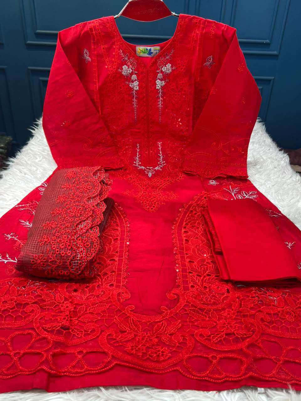 Red BORING Cutwork Stitched Dress - 2000