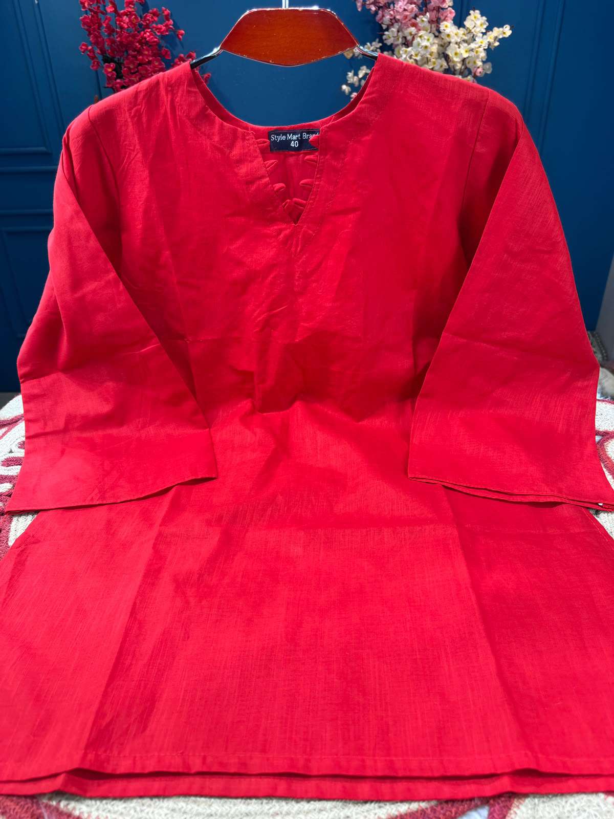 Long Pattern Red Colour Stunning Cotton Kurti - 550