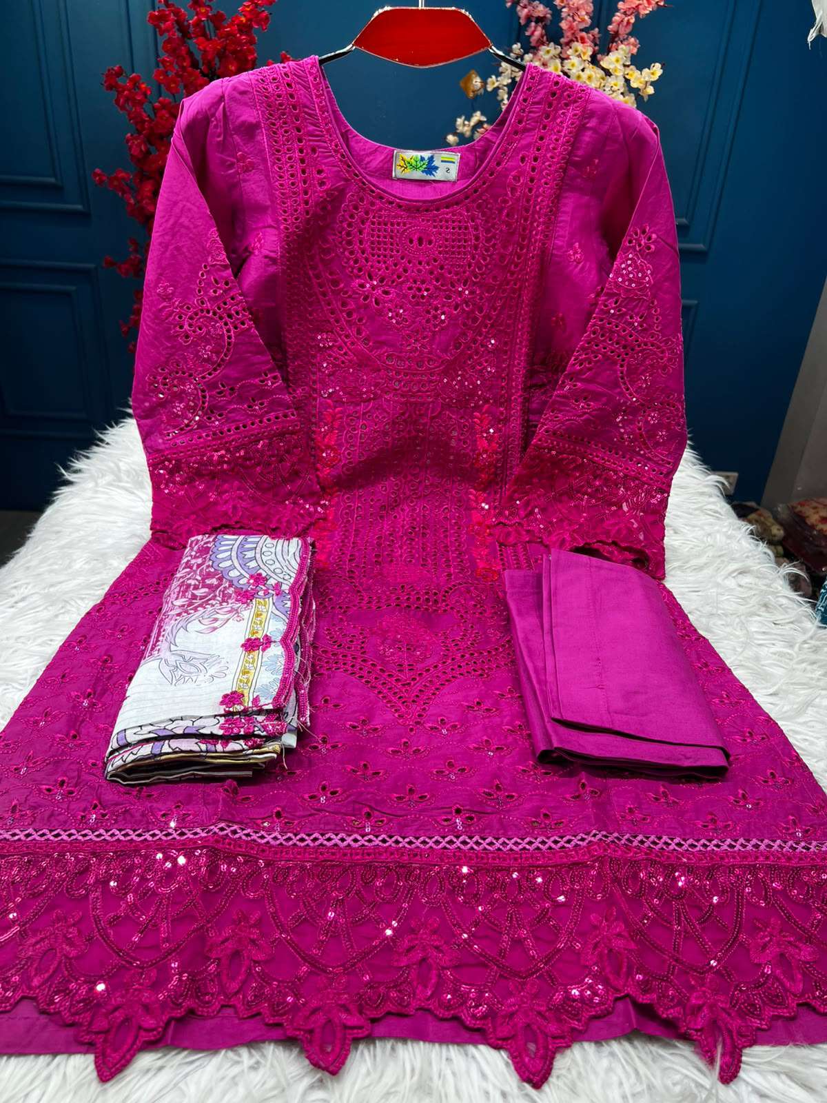 Boutique Cutwork Magenta Party Suit - 2000