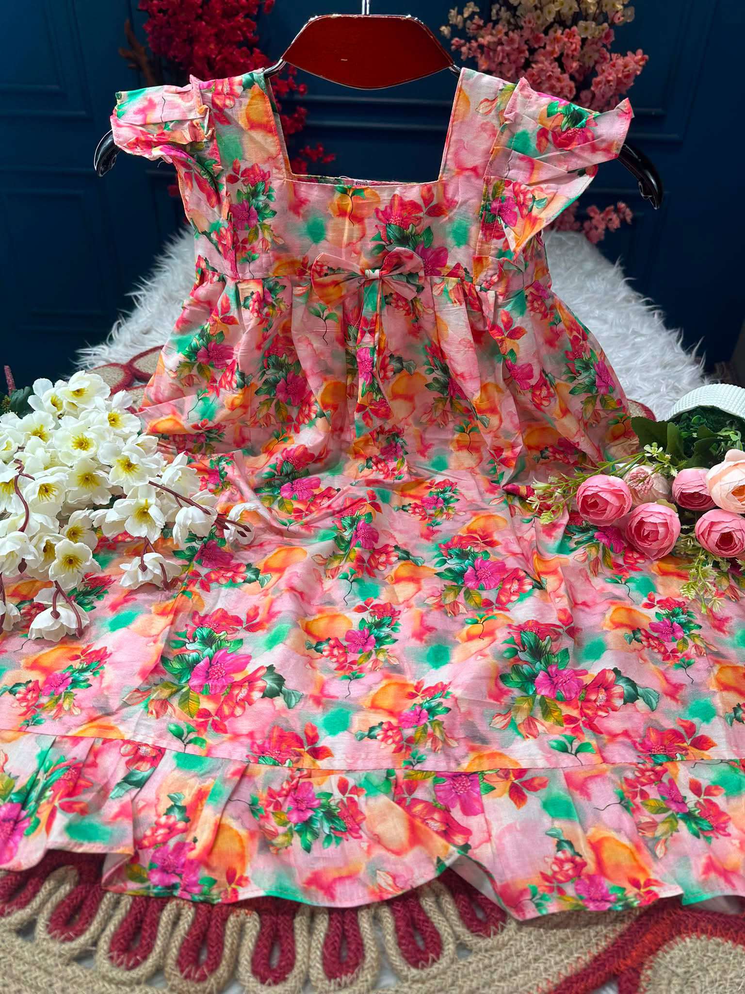Greeny Peach Princess Baby Frock