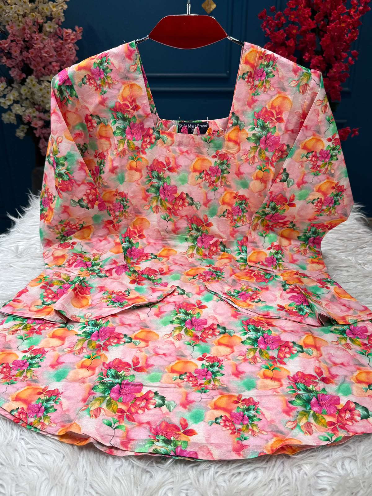 Stunning Peach Cotton Kurti - 499