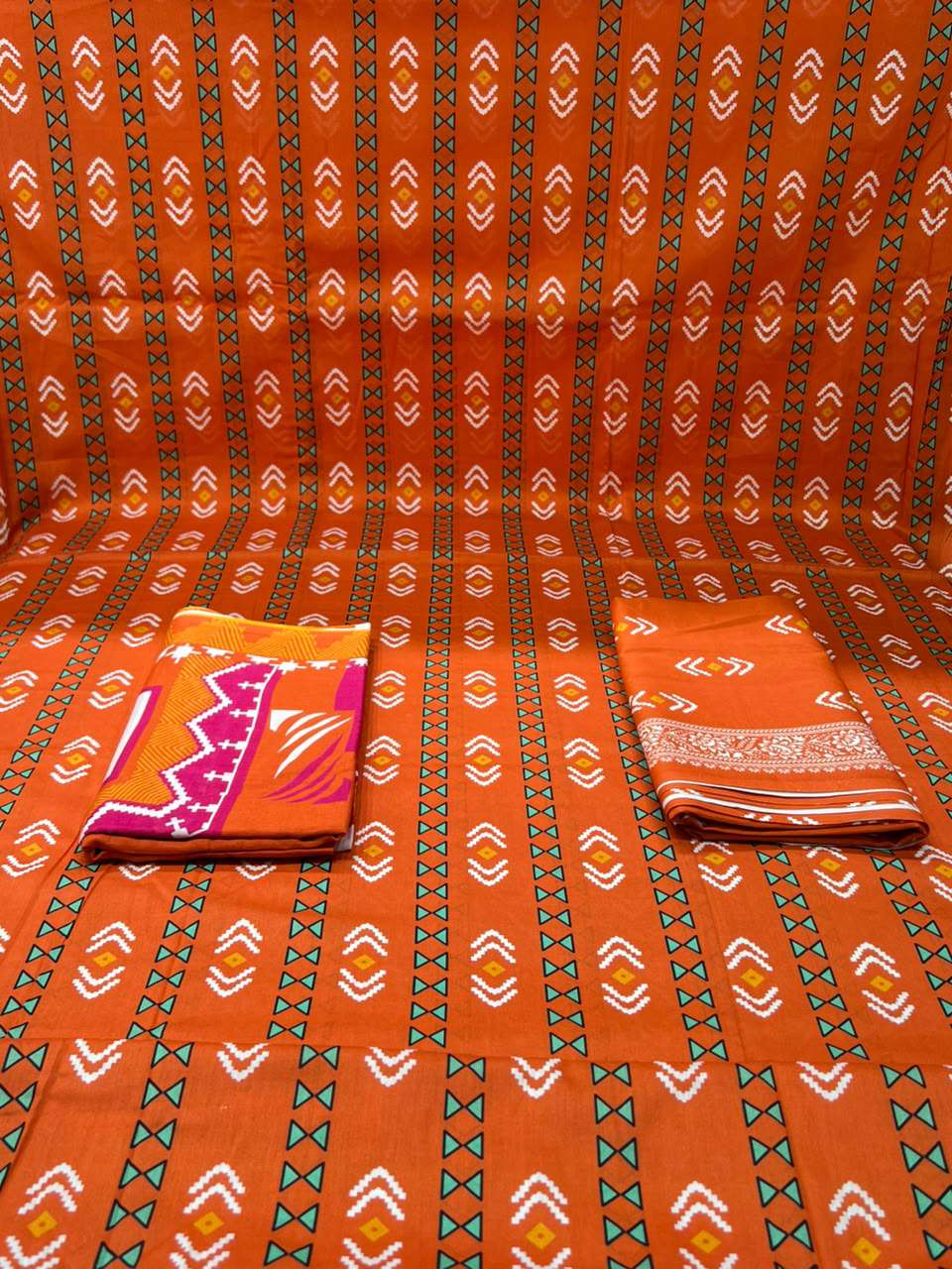 Charizma Printed Orange Unstitched Lawn - 1050