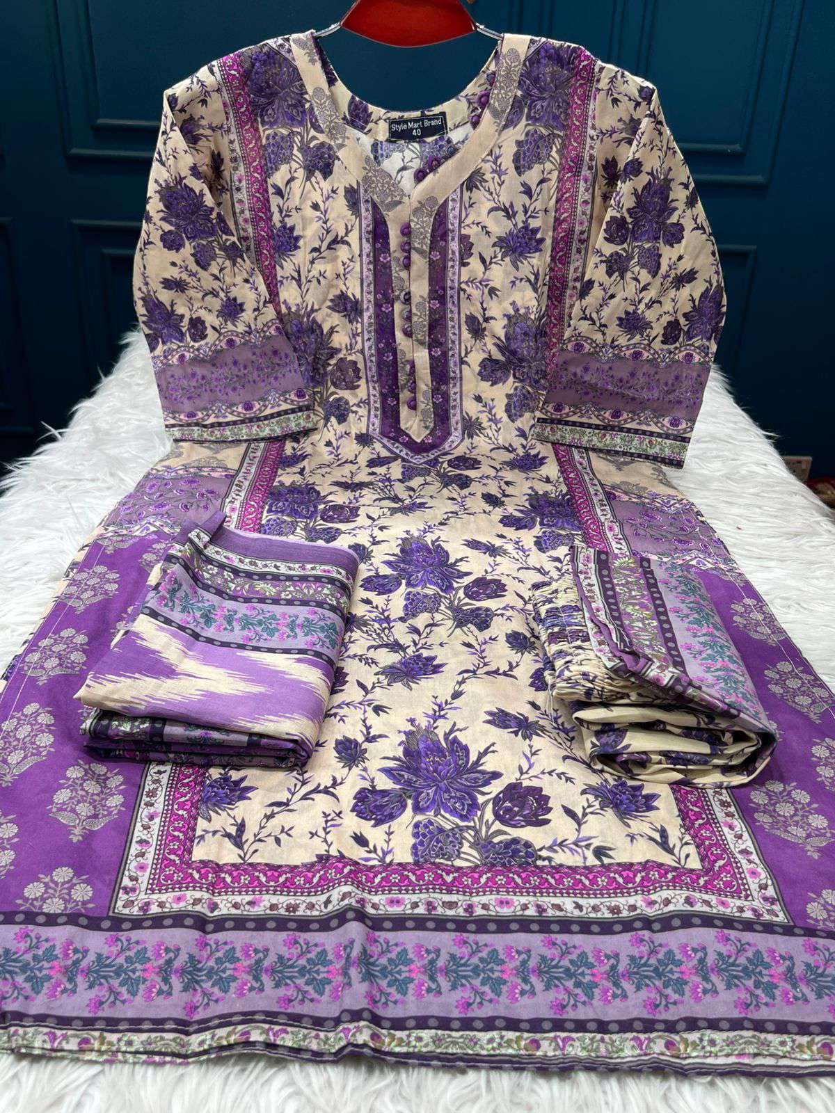 BOISHAKHI Luxury Lawn Unstitched Cotton Collection - 1200 Purple