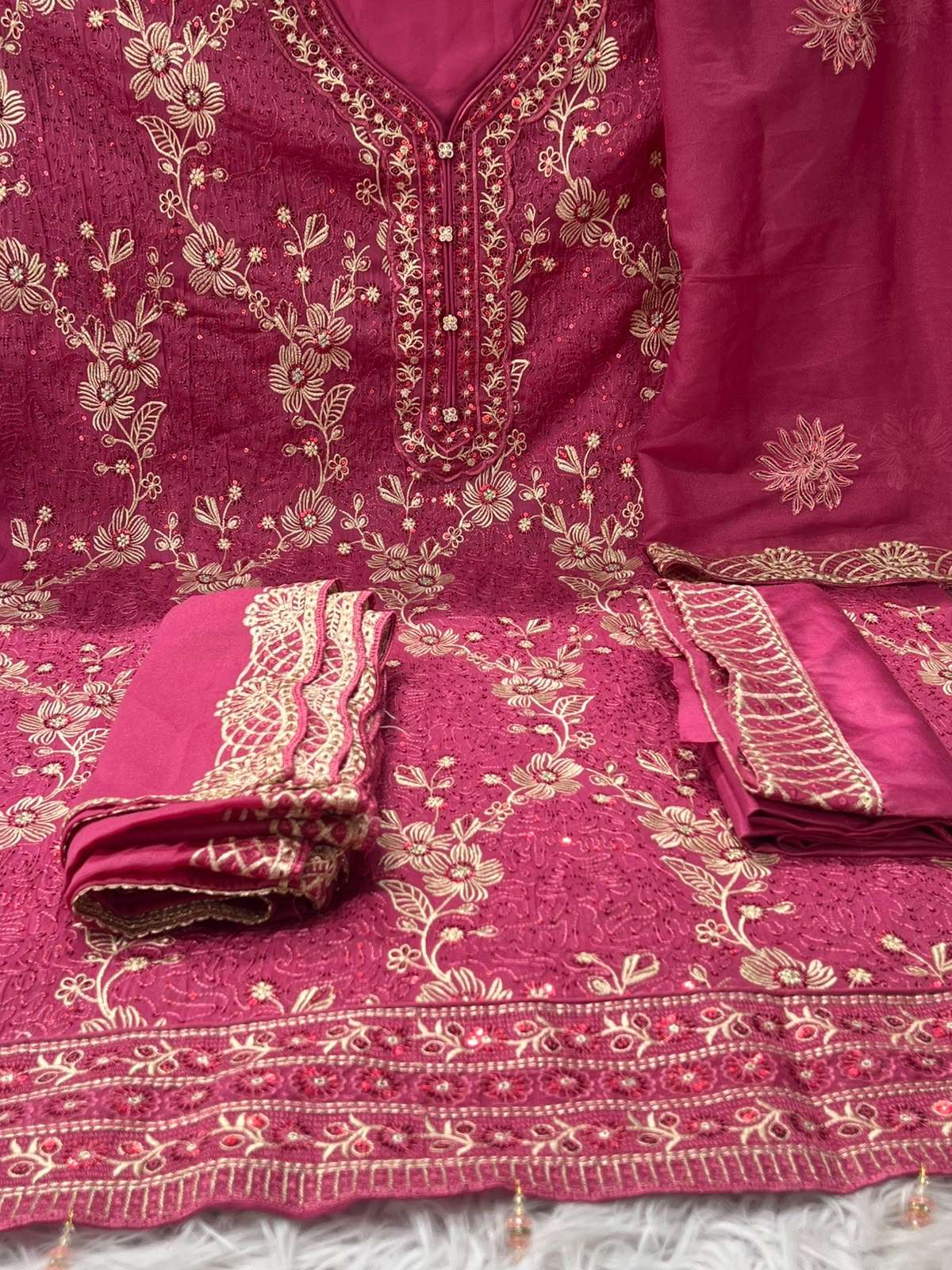 Sadabahar Soft Chinon Pink Stitched Dress - 1900