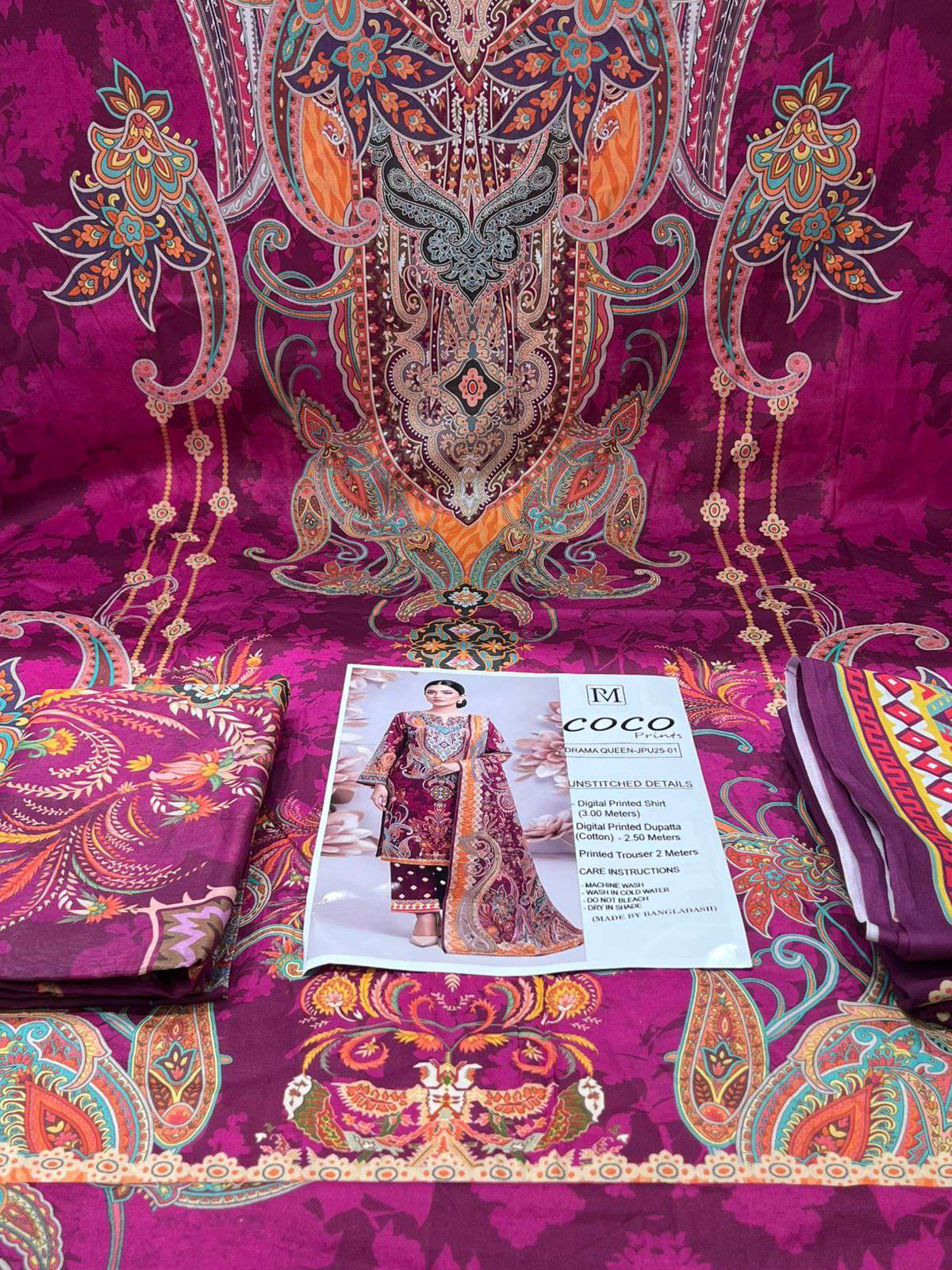 Special Pakistani Inspired COCO Unstitched EID Cotton Collection - 1150 Magenta