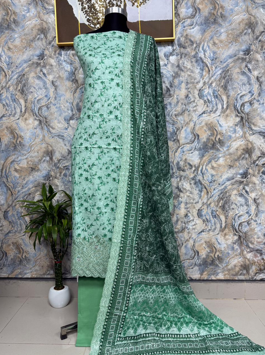 Exclusive Digital Printed Embroidered Unstitched Collection - 1600 Light lemon