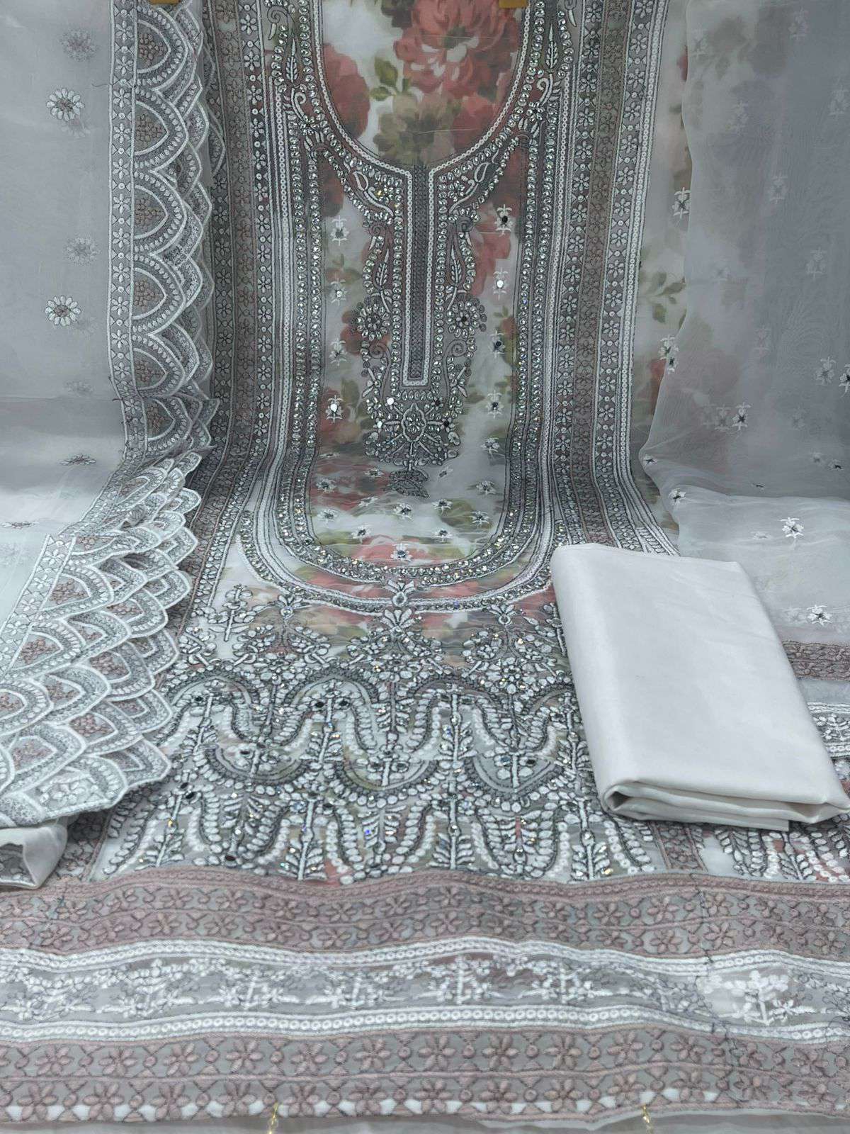 New Arraivals Pakistani Cetalogue Pure Organza Unstitched Collection - 2000 White