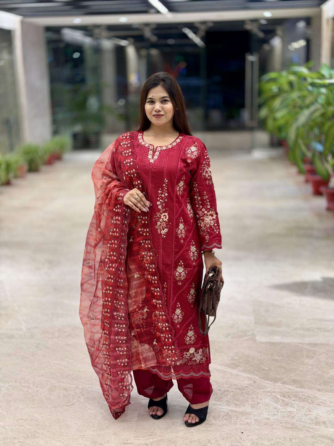 Burgundy Contrast Stitched Salwar Kamiz - 1850