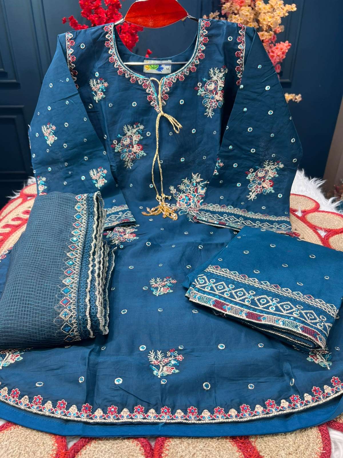 Dark Blue Festive Outfit Set - 2000