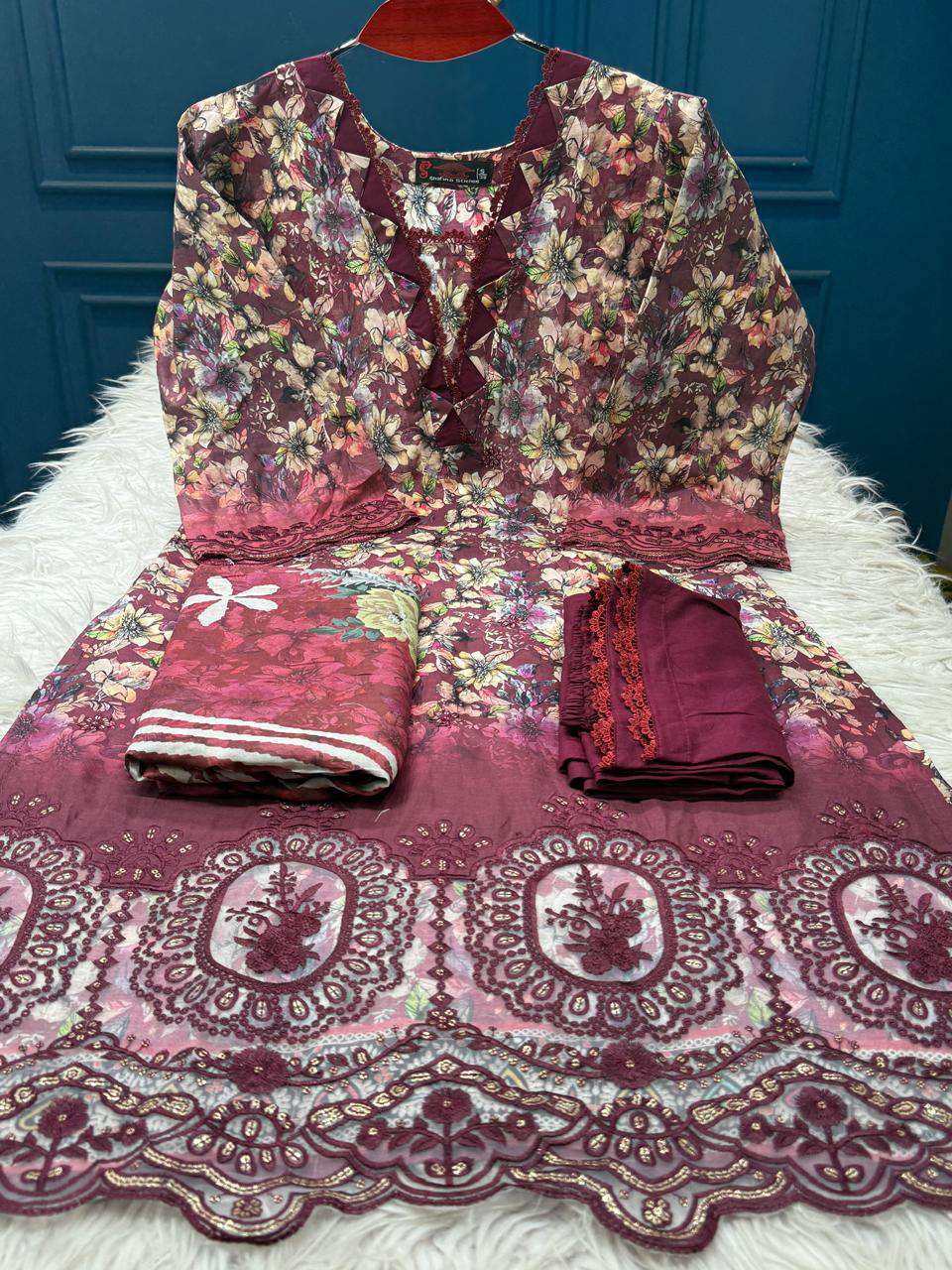 999 Deals Flowery Coffee Salwar Kameez